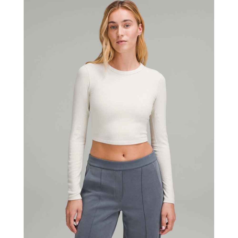 NWT Lululemon Hold Tight Straight-Hem Cropped Long-Sleeve Shirt Bone 8 Casual